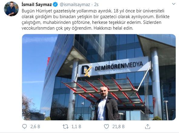 SAYMAZ HÜRRİYET’TEN AYRILDI