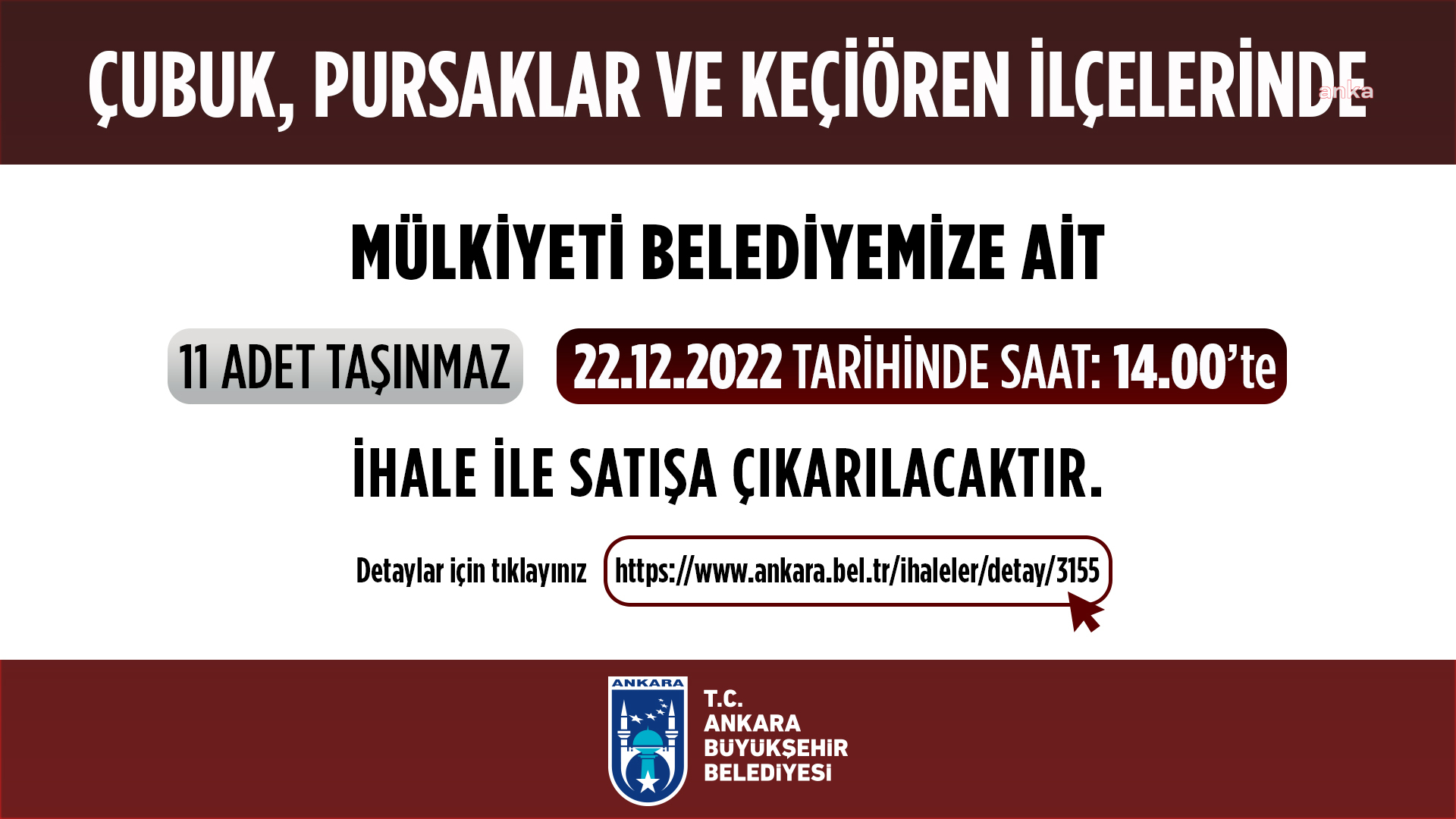 ANKARA BÜYÜKŞEHİR, 11 ADET ARSAYI İHALE YOLUYLA SATIŞA ÇIKARACAK