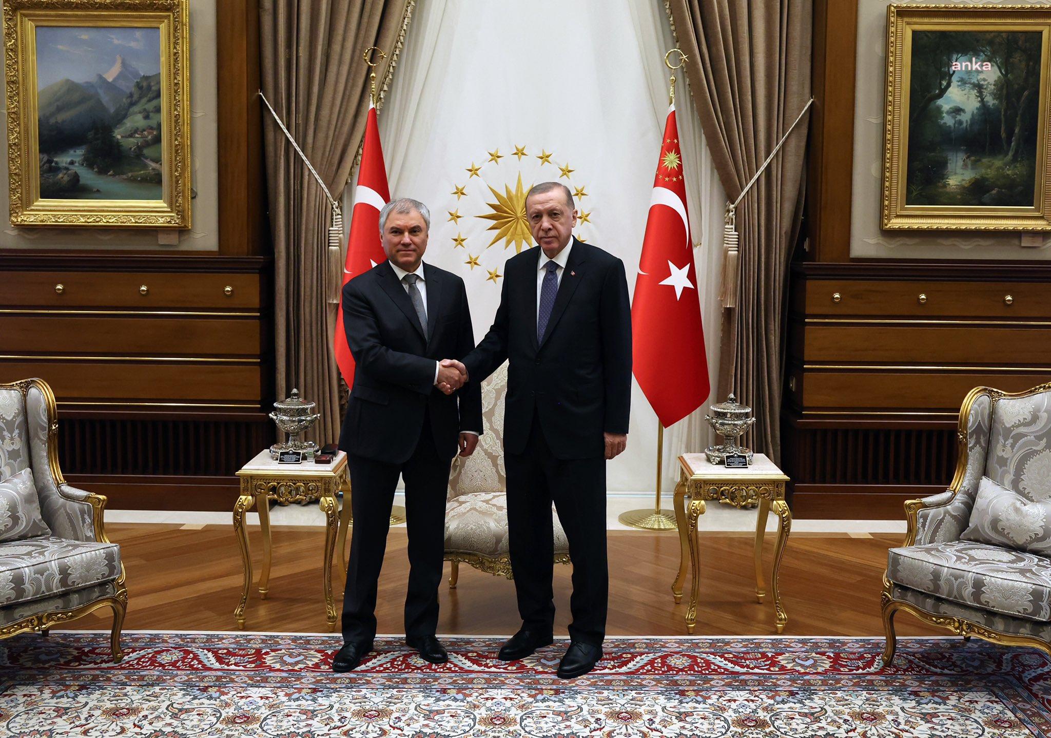 CUMHURBAŞKANI ERDOĞAN, RUSYA DEVLET DUMASI BAŞKANI VOLODIN İLE GÖRÜŞTÜ