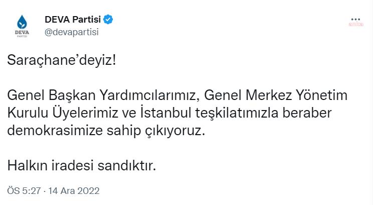 DEVA PARTİSİ’DEN İMAMOĞLU MESAJI: “SARAÇHANE’DEYİZ! HALKIN İRADESİ SANDIKTIR”