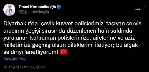 SİYASİ PARTİ LİDERLERİNDEN DİYARBAKIR'DAKİ SALDIRIYA KINAMA