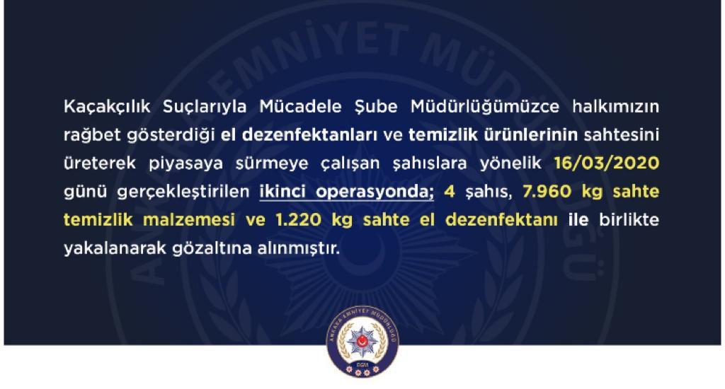 ANKARA’DA SAHTE DEZENFEKTAN OPERASYONU