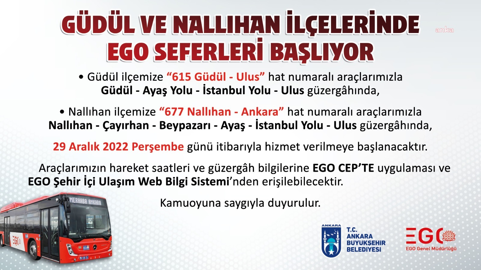 ANKARA BÜYÜKŞEHİR, GÜDÜL VE NALLIHAN’A OTOBÜS SEFERLERİ BAŞLATIYOR