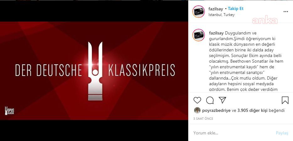 FAZIL SAY DER DEUTSHE KLASSİKPREİS’E ADAY GÖSTERİLDİ
