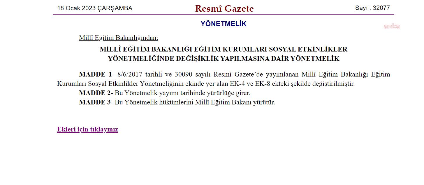 MİLLİ EĞİTİM BAKANLIĞI, ÖĞRENCİ KULÜPLERİNE "SİBERAY KULÜBÜ"NÜ EKLEDİ