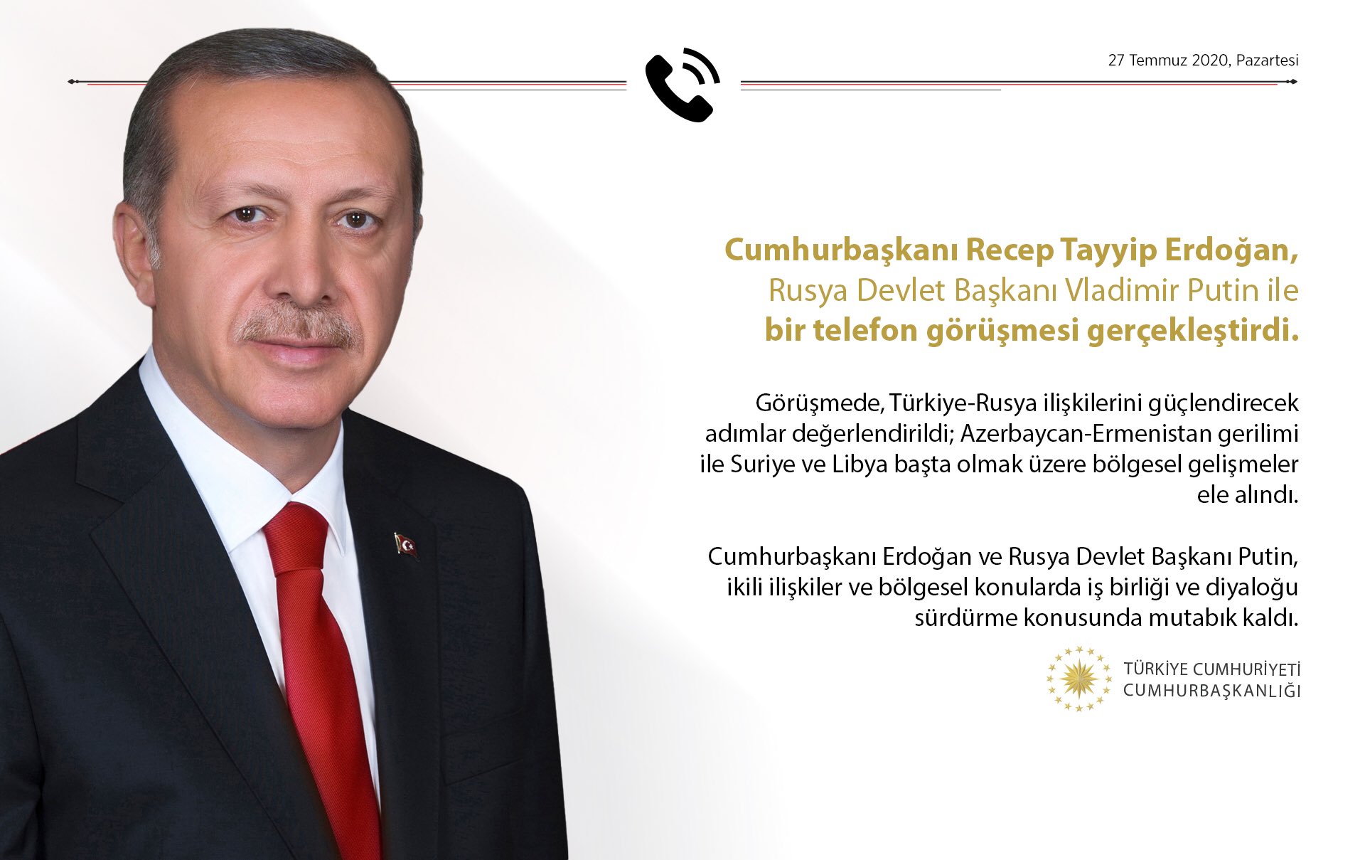 Cumhurbaşkanı Erdoğan, Rusya Devlet Başkanı Putin ile görüştü