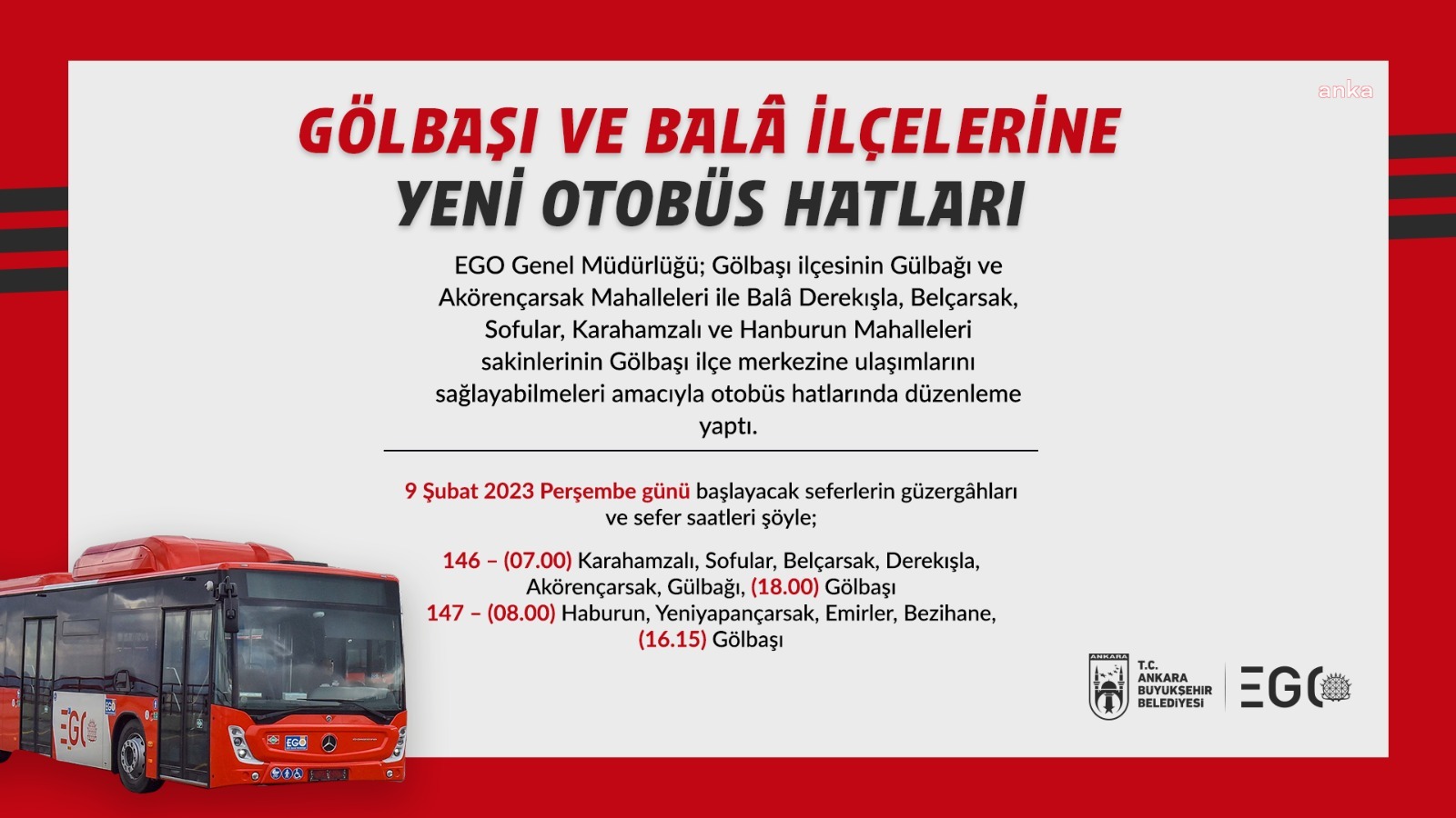 ANKARA BÜYÜKŞEHİR'DEN GÖLBAŞI VE BALÂ'YA YENİ OTOBÜS HATLARI
