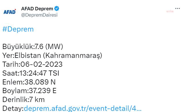 KAHRAMANMARAŞ 7 BÜYÜKLÜĞÜNDE BİR DEPREM DAHA MEYDANA GELDİ