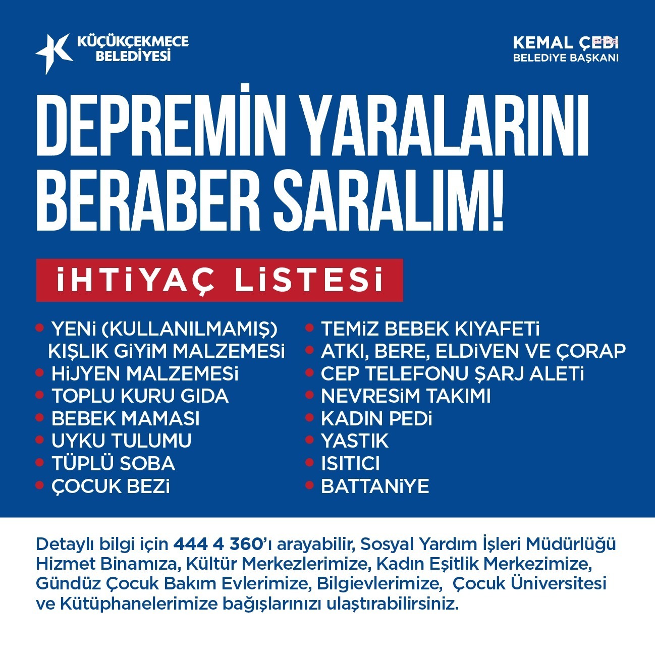 KÜÇÜKÇEKMECE BELEDİYESİ’NDEN DEPREM BÖLGESİNE YARDIM KAMPANYASI
