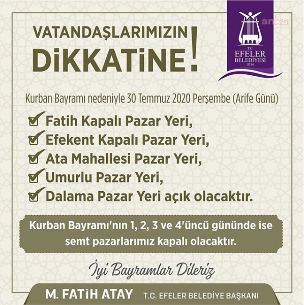 EFELER BELEDİYESİ’NDEN PAZAR YERLERİ İÇİN BAYRAM KARARI