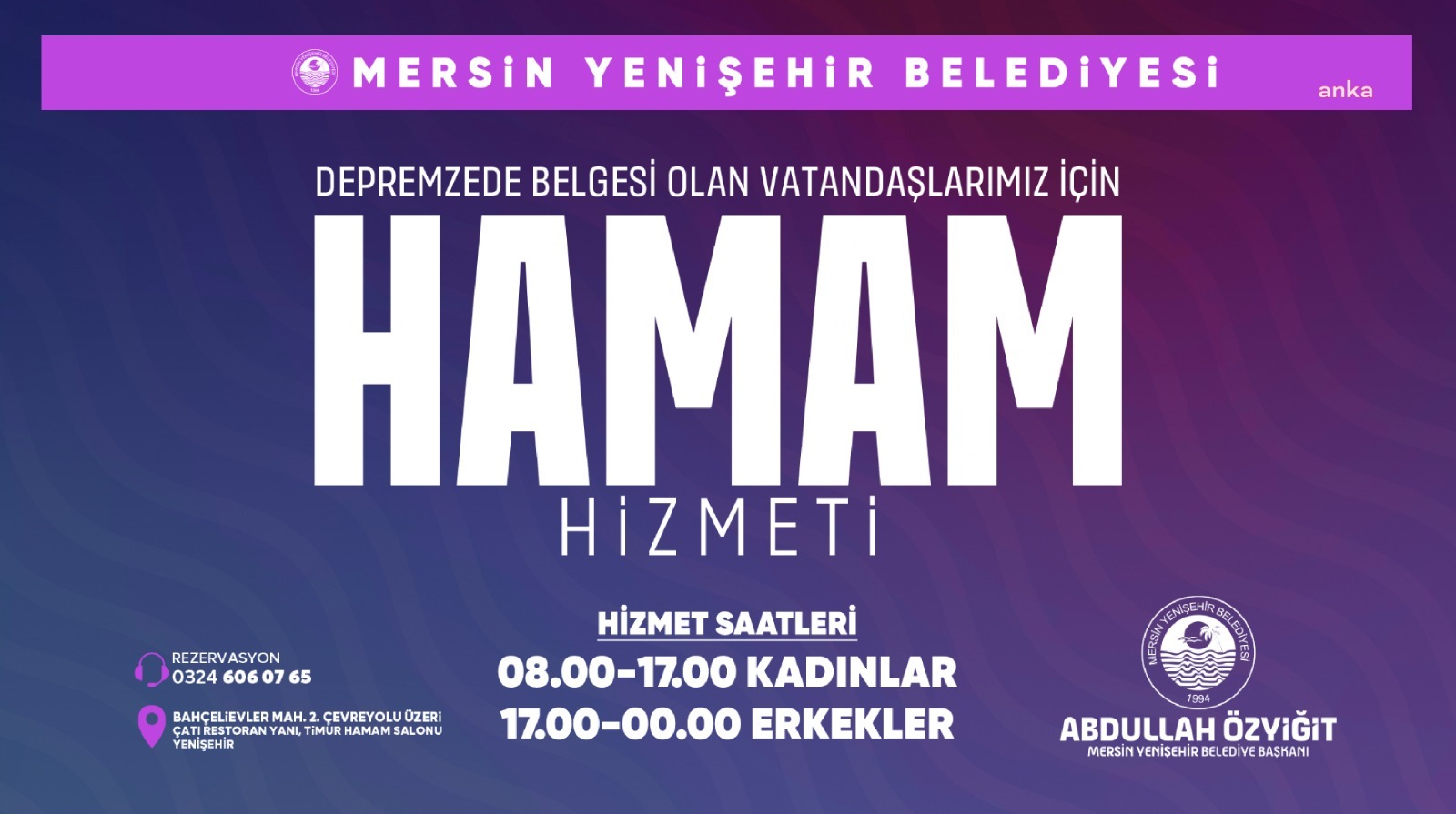 YENİŞEHİR BELEDİYESİ'NDEN DEPREMZEDELER İÇİN HAMAM HİZMETİ