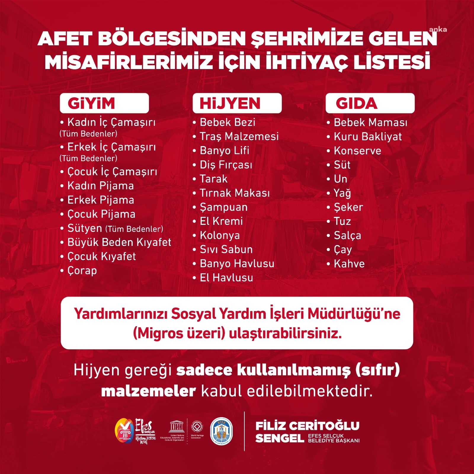 SELÇUK BELEDİYESİ’NDEN KENTE GELEN DEPREMZEDELER İÇİN DESTEK ÇAĞRISI