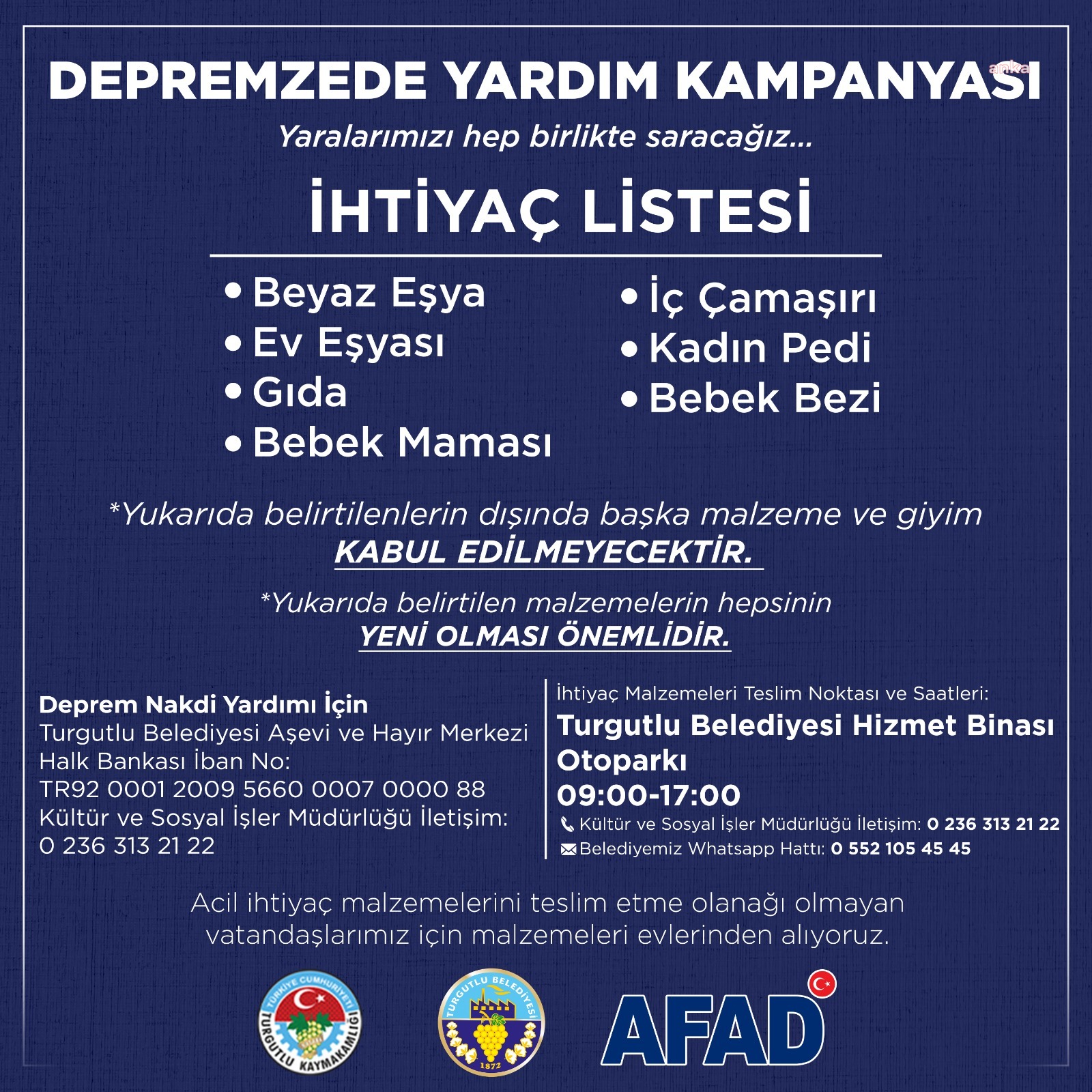 TURGUTLU’DA KENTE GELEN DEPREMZEDELER İÇİN YARDIM KAMPANYASI BAŞLATILDI