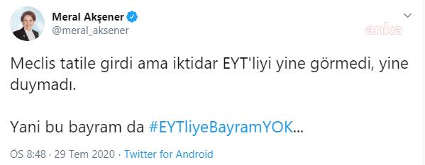 AKŞENER: "BU BAYRAM DA EYT'LİYE BAYRAM YOK"