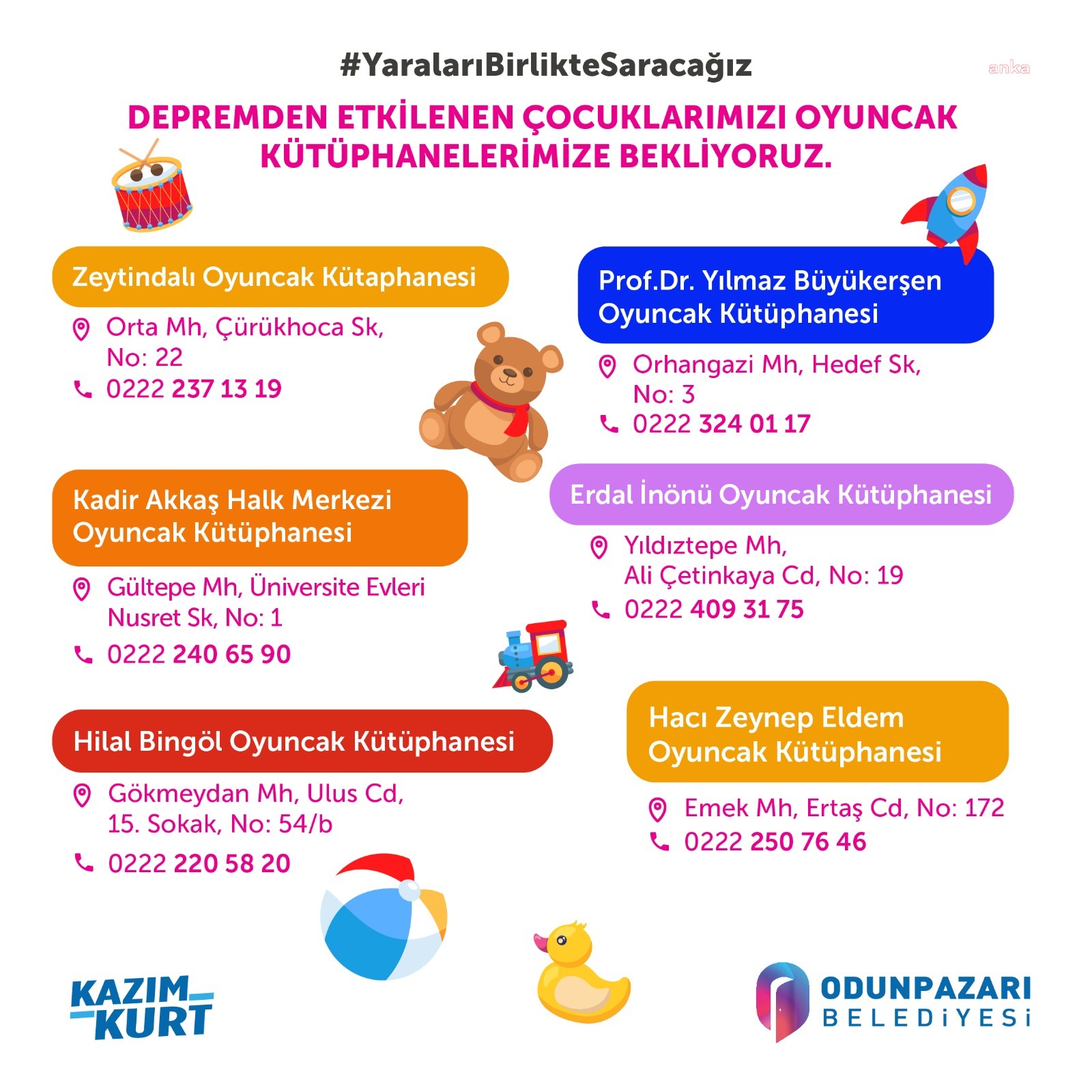 ODUNPAZARI BELEDİYESİ, OYUNCAK KÜTÜPHANELERİNİ DEPREM MAĞDURU ÇOCUKLARA AÇTI