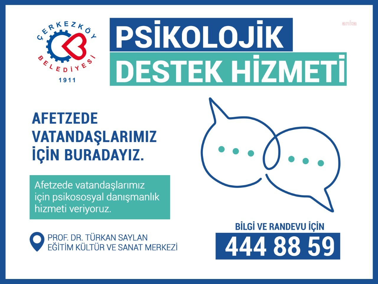 ÇERKEZKÖY BELEDİYESİ'NDEN DEPREMZEDELERE YÖNELİK PSİKOLOJİK DANIŞMANLIK HİZMETİ