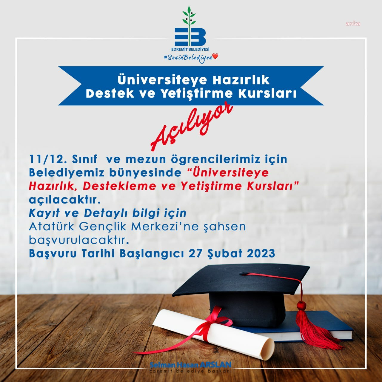 EDREMİT BELEDİYESİ’NİN ÜNİVERSİTEYE HAZIRLIK KURSLARINA KAYITLAR SÜRÜYOR