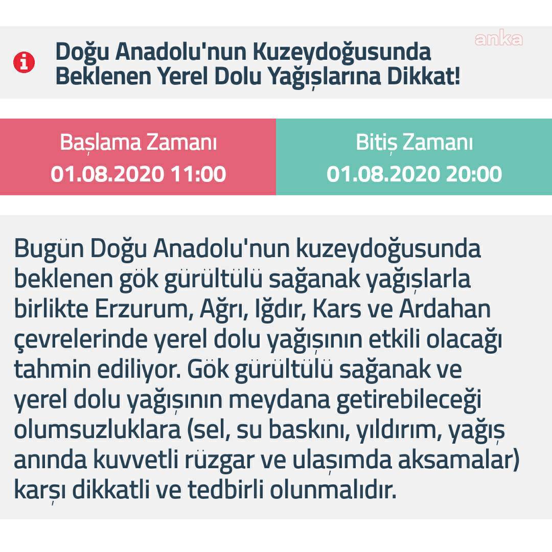 METEOROLOJİ'DEN DOLU UYARISI