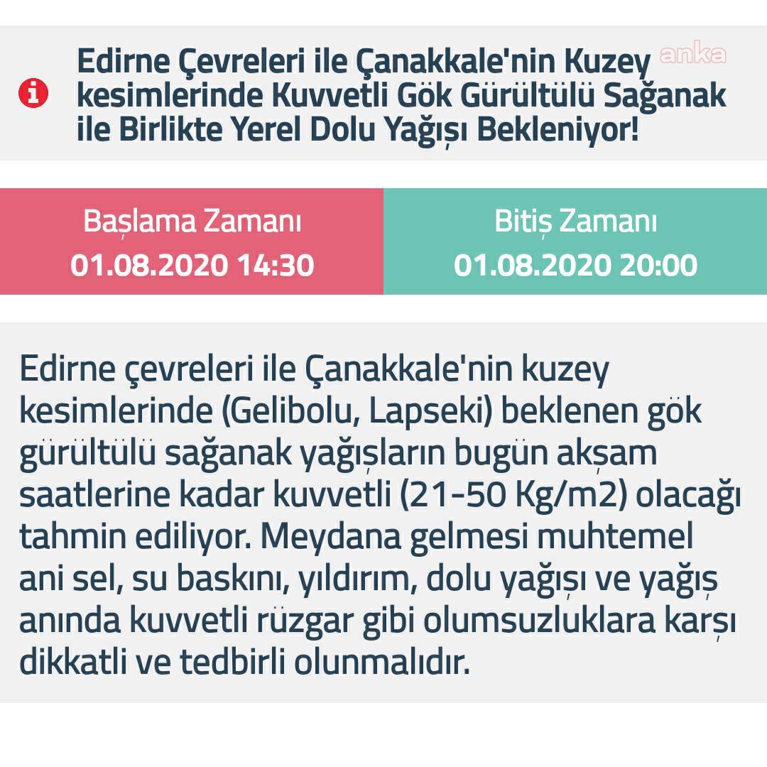 METEOROLOJİ'DEN ÇANAKKALE VE EDİRNE İÇİN ÖNEMLİ UYARI