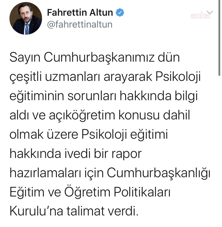 CUMHURBAŞKANI ERDOĞAN’DAN PSİKOLOJİ EĞİTİMİ TALİMATI