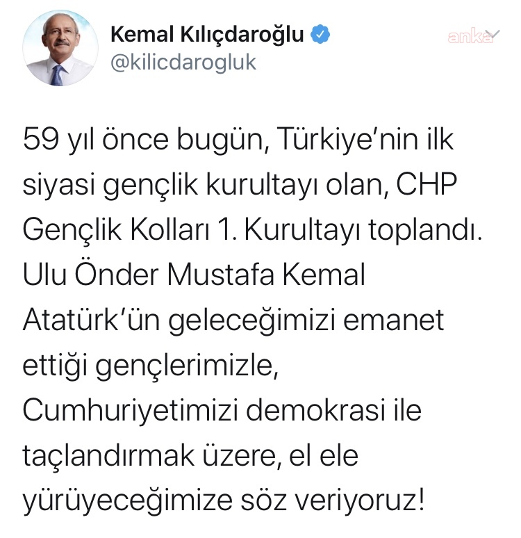 KILIÇDAROĞLU’NDAN GENÇLİK KURULTAYI PAYLAŞIMI