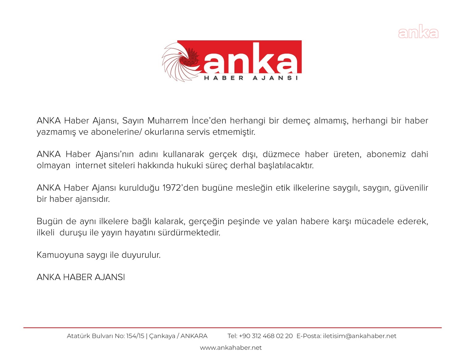 ANKA HABER AJANSI’NDAN AÇIKLAMA