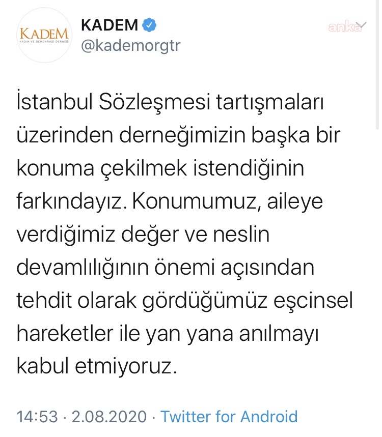 KADEM’DEN YENİ AÇIKLAMA: EŞCİNSELLİK TEHDİT