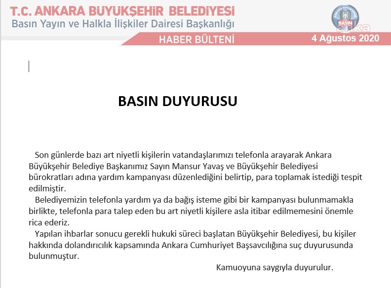ABB UYARDI: "TELEFONLA ARAYIP, PARA İSTEYEN KİŞİLERE İTİBAR ETMEYİN"