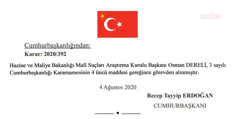 MASAK BAŞKANI, BİR YIL SONRA, BU KEZ RESMEN GÖREVDEN ALINDI