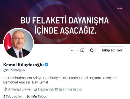 KEMAL KILIÇDAROĞLU, TWİTTER PROFİLİNE “13. CUMHURBAŞKANI ADAYI” SIFATINI EKLEDİ