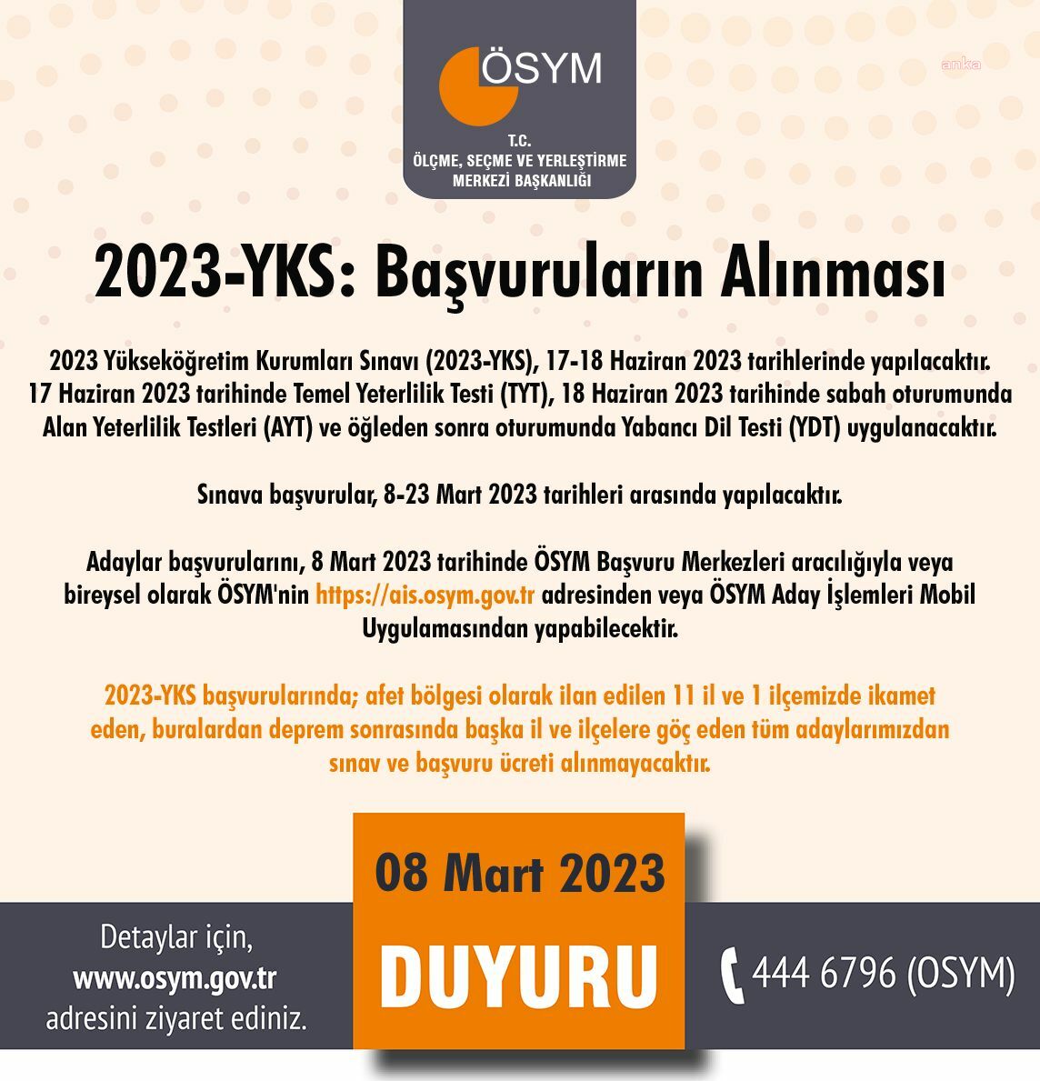ÖSYM: YÜKSEKÖĞRETİM KURUMLARI SINAVI 17-18 HAZİRAN’DA YAPILACAK