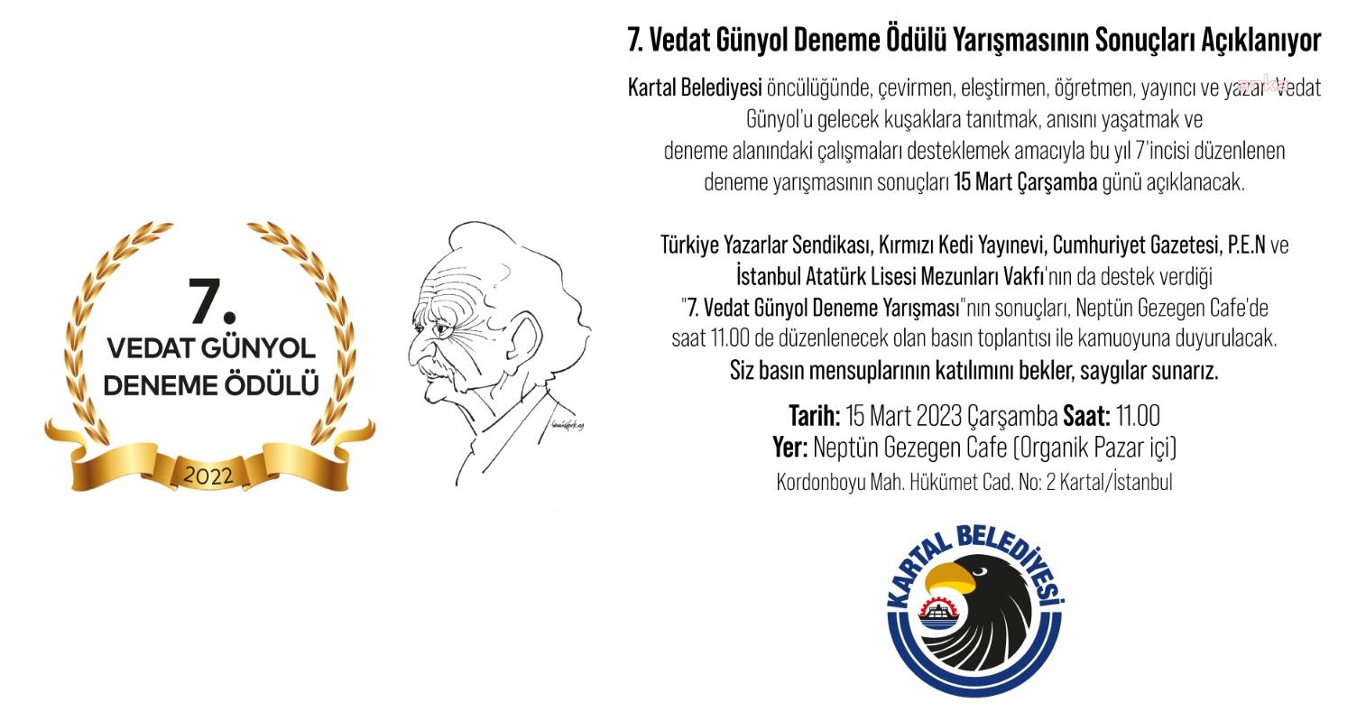 KARTAL’DA ‘7. VEDAT GÜNYOL DENEME ÖDÜLÜ YARIŞMASI’NIN SONUÇLARI AÇIKLANIYOR