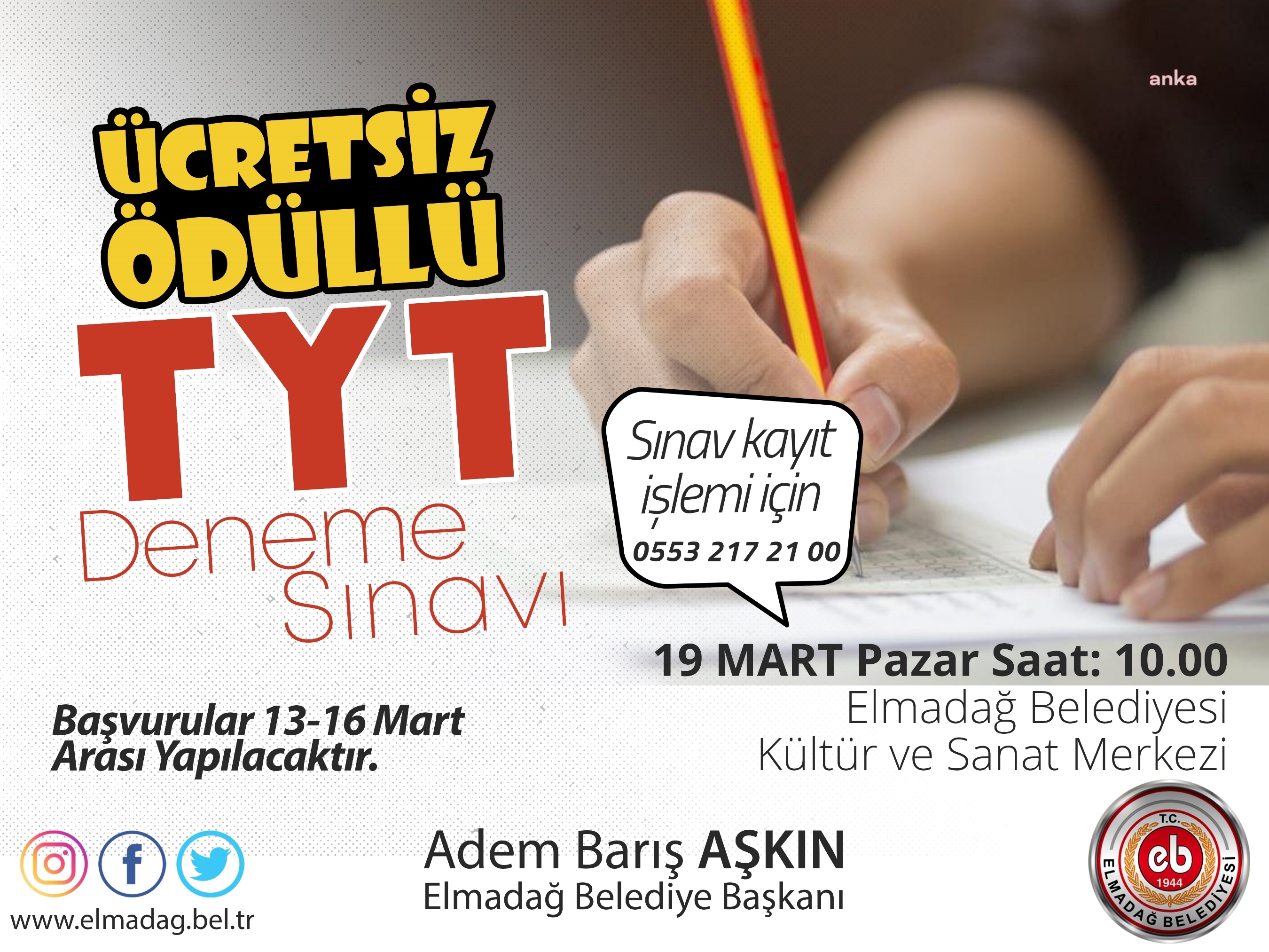 ELMADAĞ BELEDİYESİ'NDEN ÖDÜLLÜ TYT DENEME SINAVI