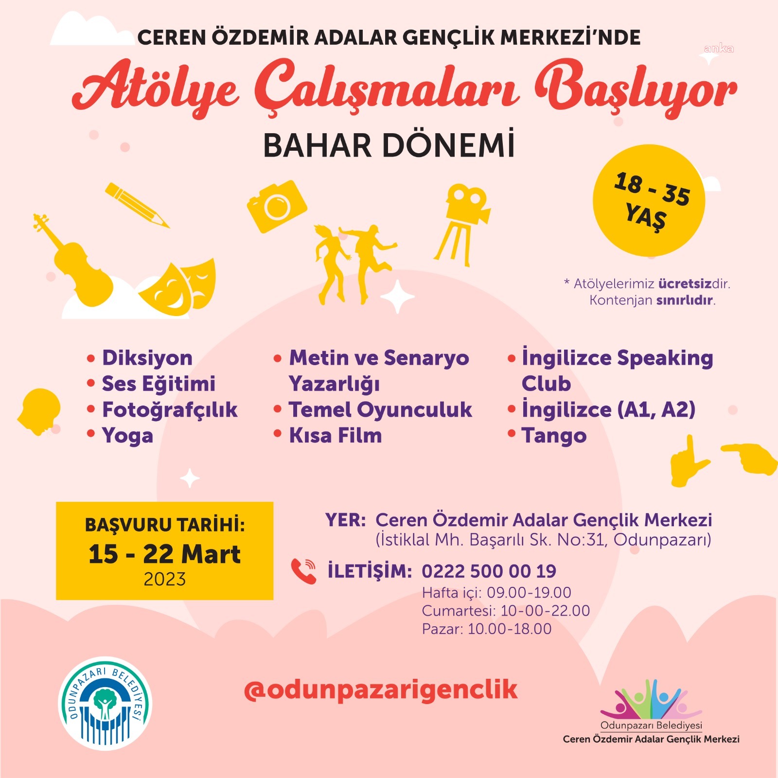 ODUNPAZARI BELEDİYESİ CEREN ÖZDEMİR GENÇLİK MERKEZİ’NDE BAHAR DÖNEMİ KAYITLARI BAŞLADI