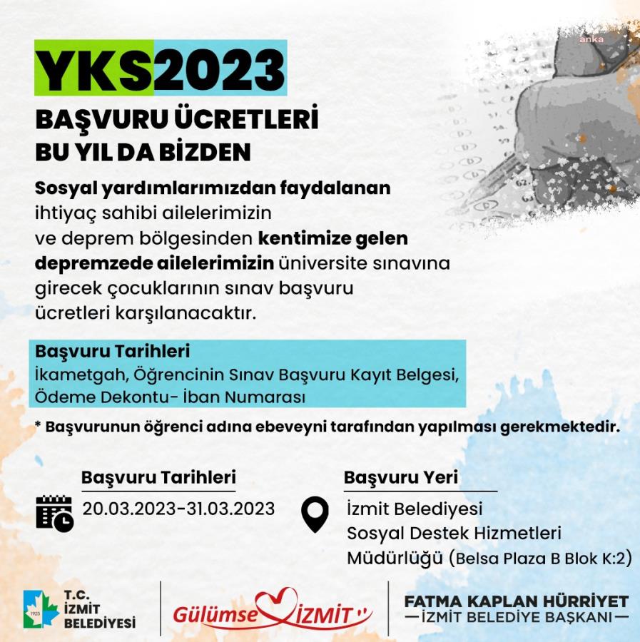 İZMİT BELEDİYESİ, İHTİYAÇ SAHİBİ ÖĞRENCİLERİN SINAV GİRİŞ ÜCRETİNİ KARŞILAYACAK