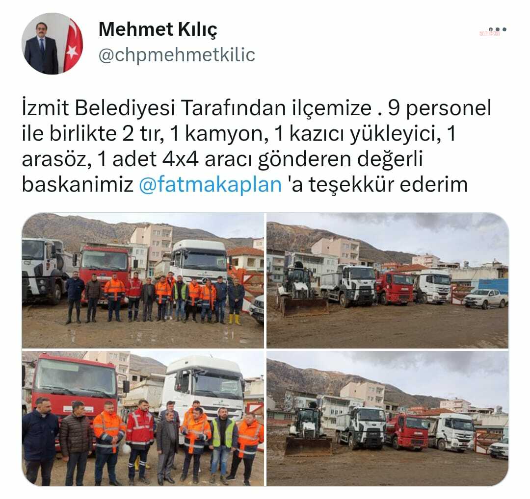 ADIYAMAN TUT BELEDİYE BAŞKANI KILIÇ’TAN İZMİT BELEDİYE BAŞKANI HÜRRİYET’ E TEŞEKKÜR