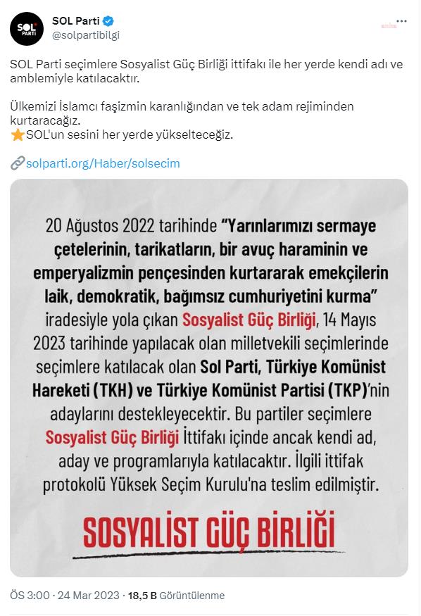 SOSYALİST GÜÇ BİRLİĞİ, İTTİFAK PROTOKOLÜNÜ YSK’YA SUNDU: "BİRLİK SOL PARTİ, TKH VE TKP ADAYLARINI DESTEKLEYECEKTİR"
