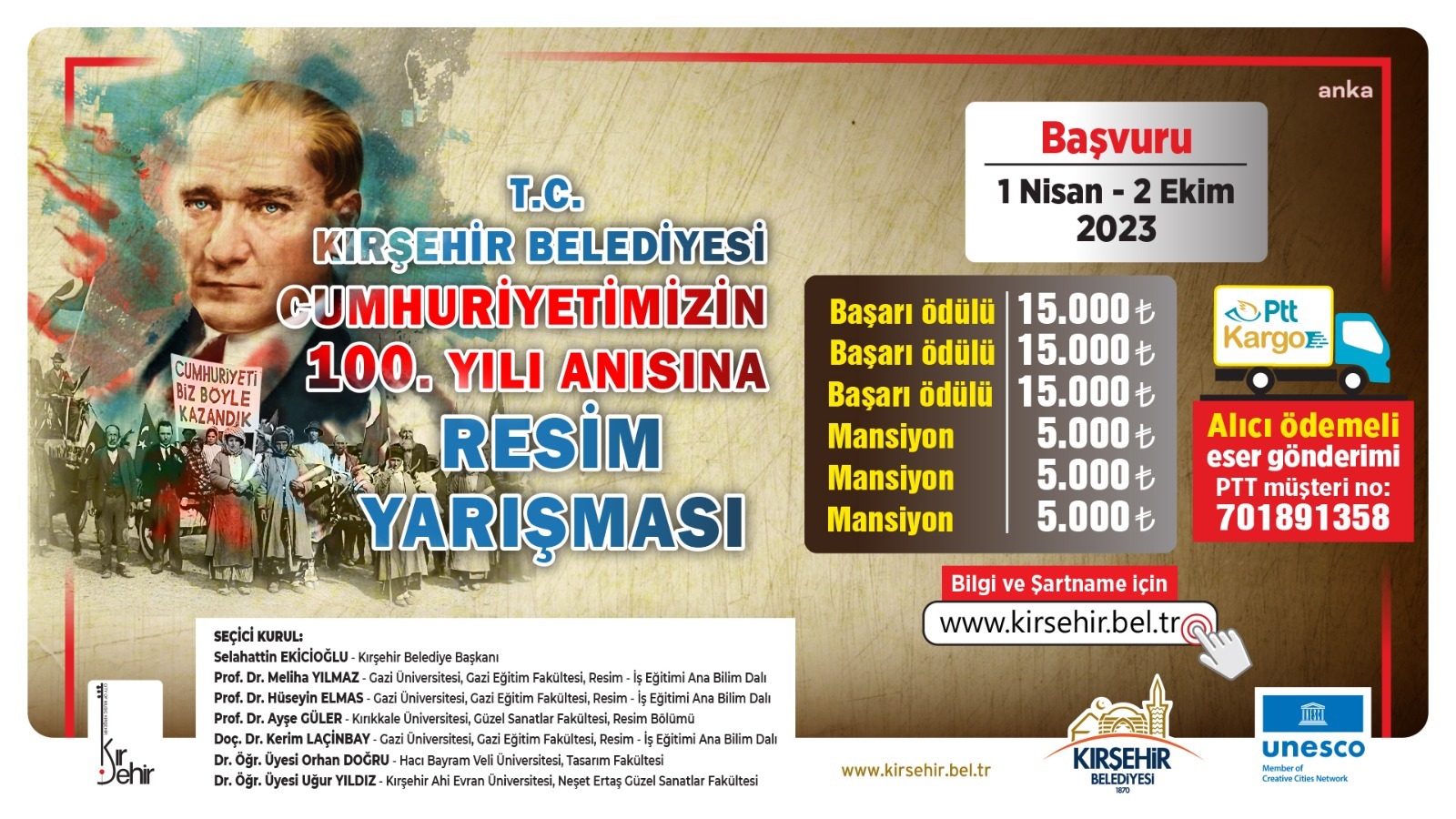 KIRŞEHİR BELEDİYESİ'NDEN CUMHURİYETİN 100. YILI ANISINA RESİM YARIŞMASI