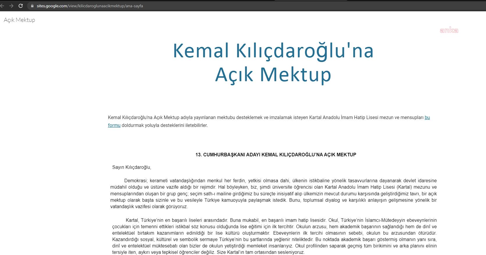 BİR GRUP KARTAL İMAM HATİP LİSESİ MEZUNUNDAN, KILIÇDAROĞLU’NA AÇIK MEKTUP: “HELALLEŞME DAVETİNİZE İCABET EDİYORUZ, 13. CUMHURBAŞKANI OLMANIZI ALLAH’TAN NİYAZ EDİYORUZ"