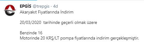 BENZİNDE 16, MOTORİNDE 20 KURUŞ İNDİRİM
