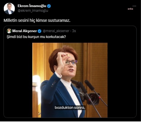 İMAMOĞLU’NDAN AKŞENER'E DESTEK: "MİLLETİN SESİNİ HİÇ KİMSE SUSTURAMAZ"