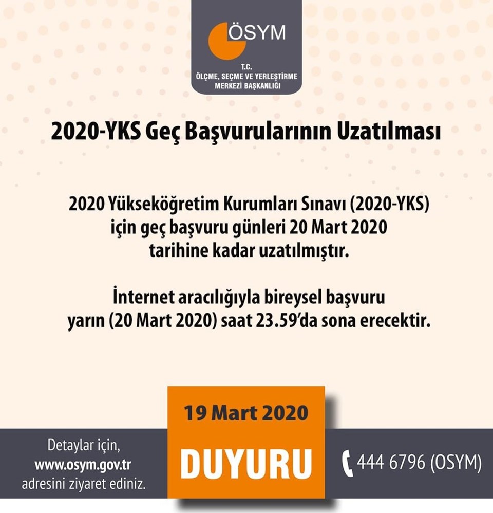 YKS GEÇ BAŞVURU SÜRESİ UZATILDI