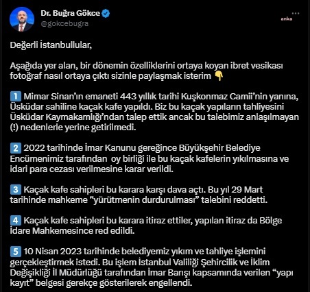 İBB GENEL SEKRETER YARDIMCISI BUĞRA GÖKCE: "YAPI KAYIT BELGESİ, YIKIM KARARININ UYGULANMASINA ENGEL OLAMAZ"