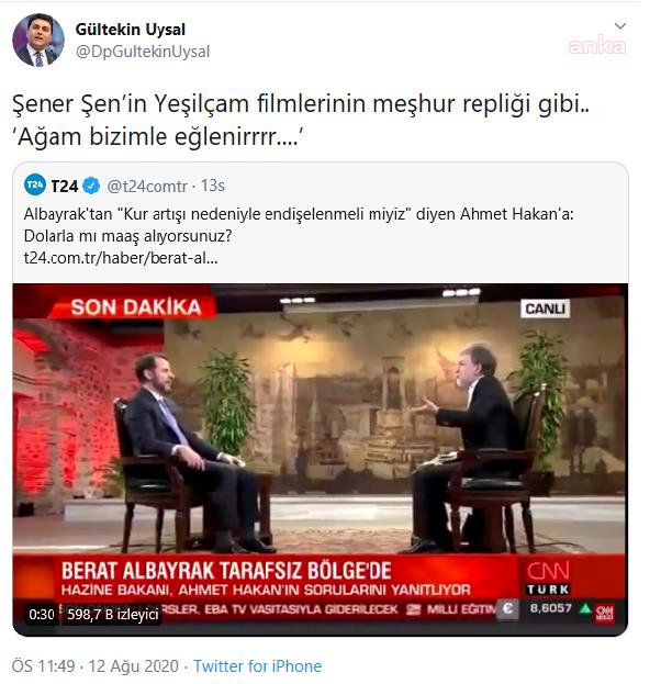 DP GENEL BAŞKANI UYSAL'DAN, HAZİNE BAKANI ALBAYRAK’A: “AĞAM BİZLE EĞLENİR”