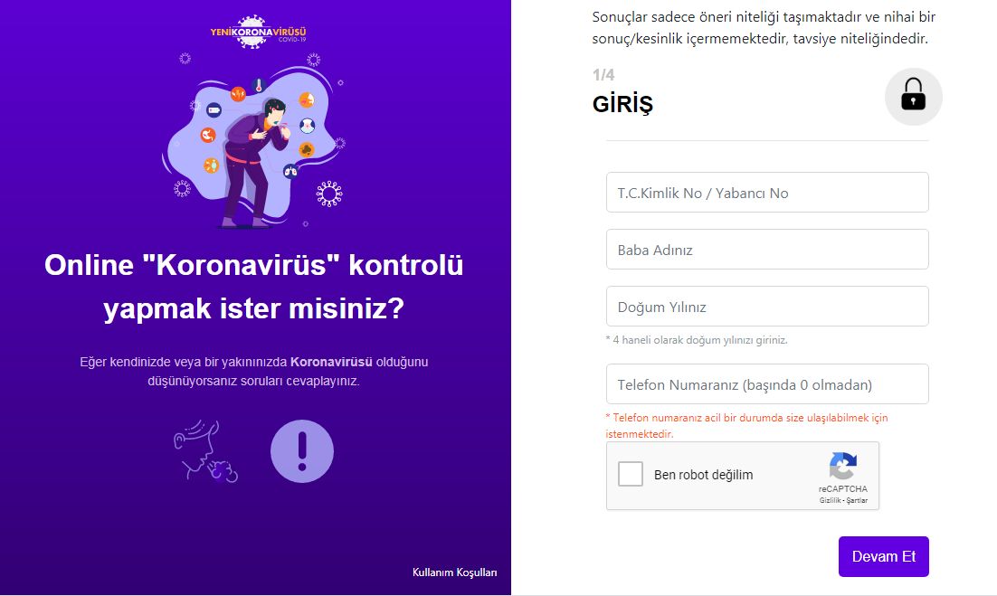 ONLİNE KORONAVİRÜS TESTİ KULLANIMA AÇILDI