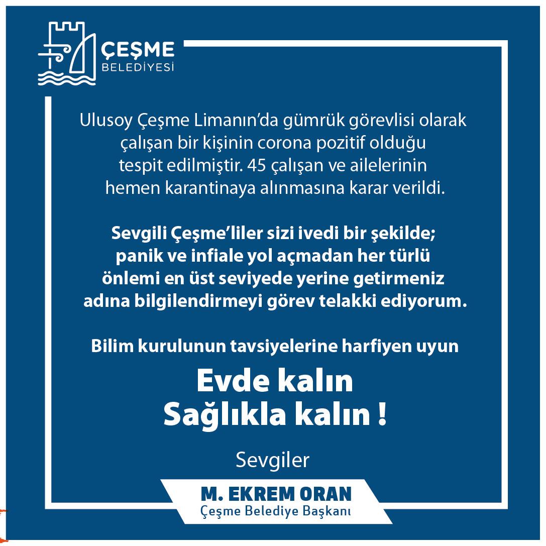 ÇEŞME’DE KORONAVİRÜS TESPİT EDİLDİ