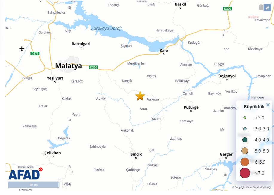 MALATYA PÜTÜRGE'DE 4 BÜYÜKLÜĞÜNDE DEPREM OLDU