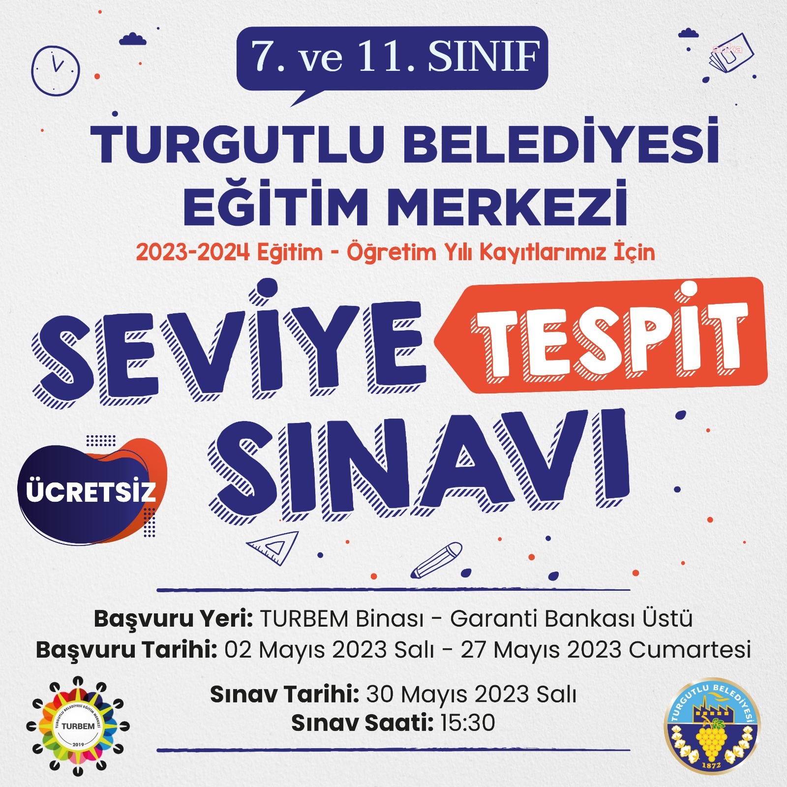 TURGUTLU BELEDİYESİ EĞİTİM MERKEZİ’NİN SEVİYE TESPİT SINAVI BAŞVURULARI BAŞLADI