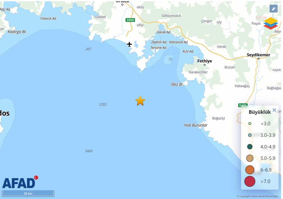 MUĞLA’NIN DALAMAN AÇIKLARINDA 4 BÜYÜKLÜĞÜNDE DEPREM OLDU