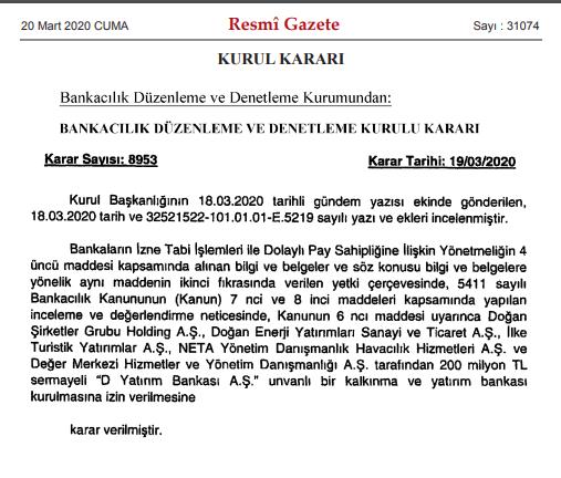 DOĞAN HOLDİNG BANKACILIĞA DÖNÜYOR